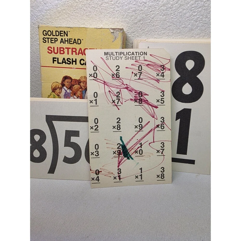 1984 Vintage Golden Step Ahead Subtraction Flash Cards Math Learning Set Retro